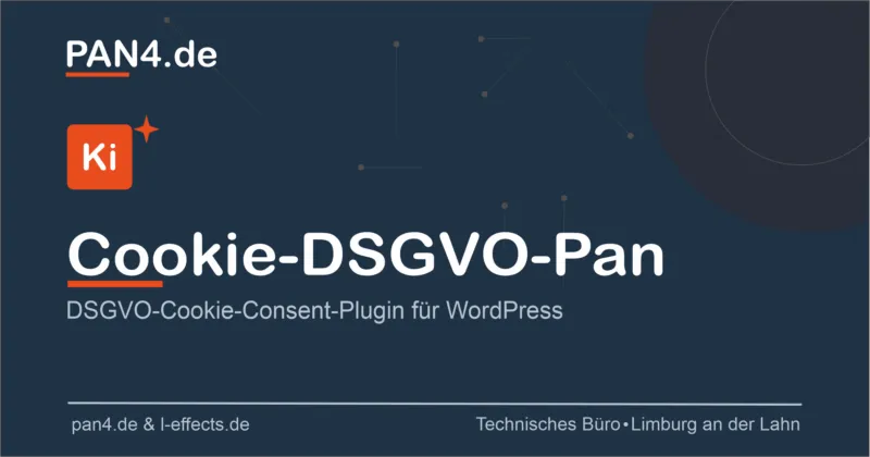 DSGVO-Cookie-Consent-Plug-in für WordPress von PAN4.de mit Logo und technischem Büroangabe - |Pan4.de Plugins Abo Frei